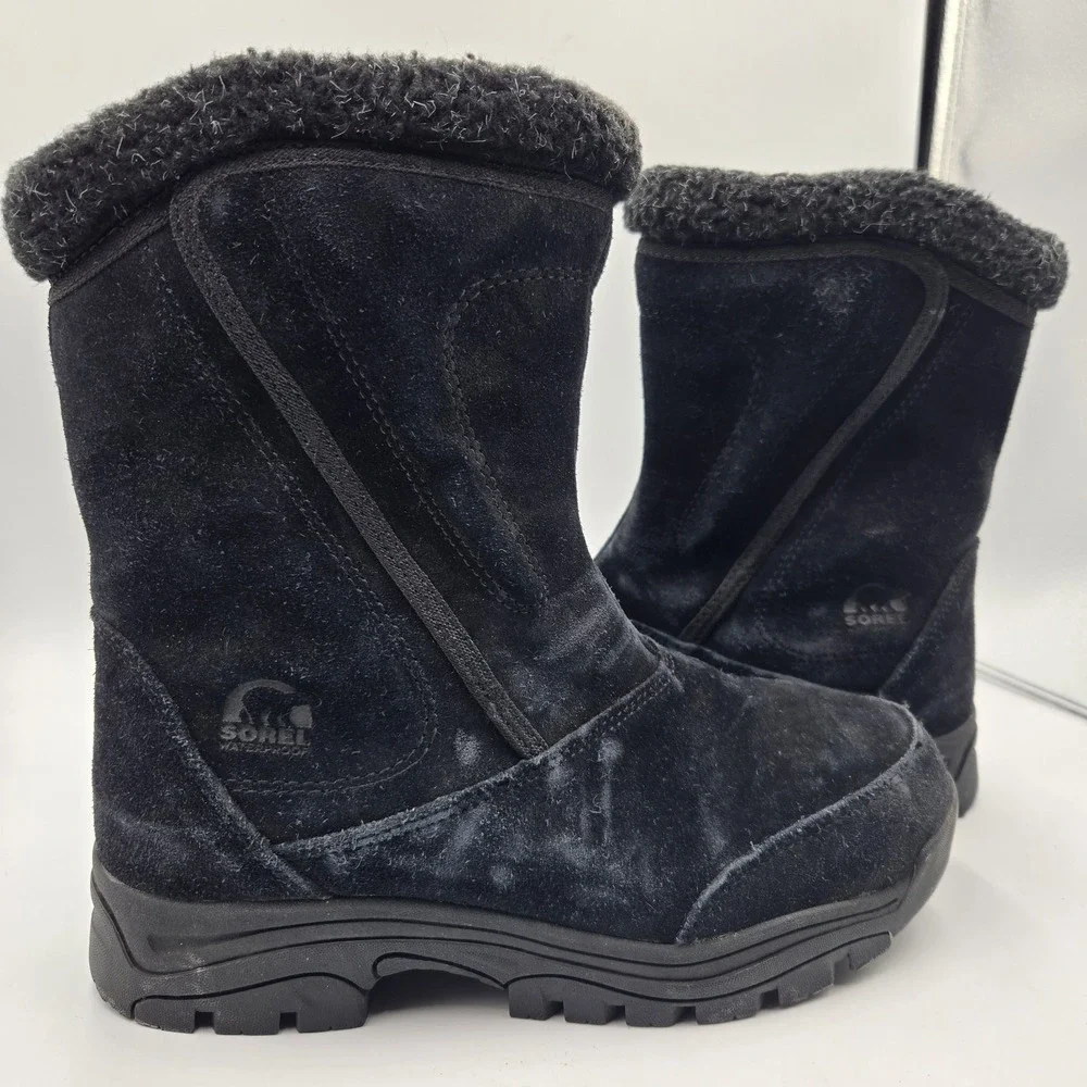 Sorel Boots Womens 8 Waterfall Thinsulate Winter Snow‎ Boot NL1964-010 Black Zip